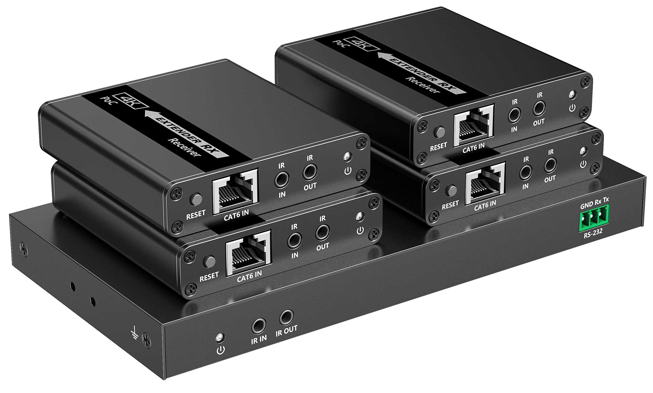 PremiumCord 4K HDMI 1-4 Splitter + Extensor vía Cat6/6a/7, Ultra HD 4K @ 30Hz a 70m, Carcasa Metálica, 2 Receptores con Fuente de Alimentación, Dolby TrueHD, 3D, EDID, CEC, HDCP2.2