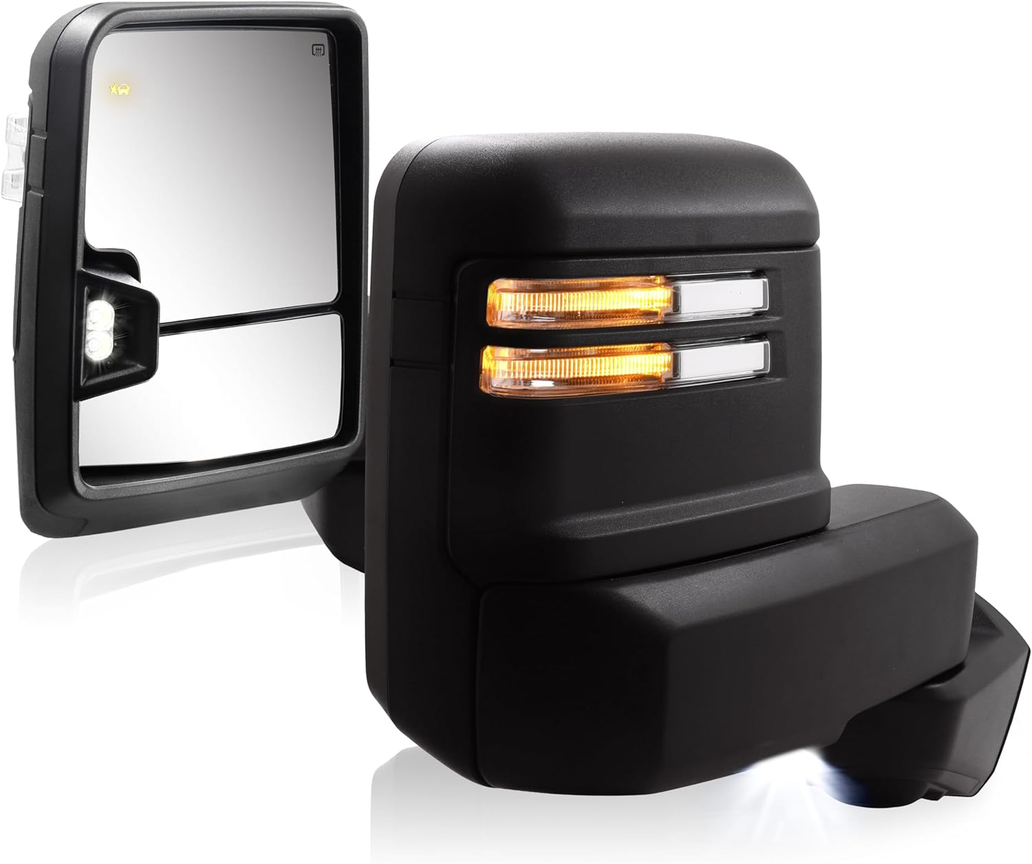 Sanooer Towing Mirrors for 2019-2025 Chevy Silverado 1500 Tow Mirror with Power Glass Heated Function Temp Sensor Turn Signal Running Puddle Light Pair Set, Not for GMC Sierra 1500, Unpainted Black