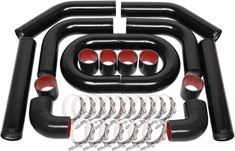 Kit de tubulação para intercooler MOOSUN em alumínio T6061, 3 polegadas, preto – 8 peças
