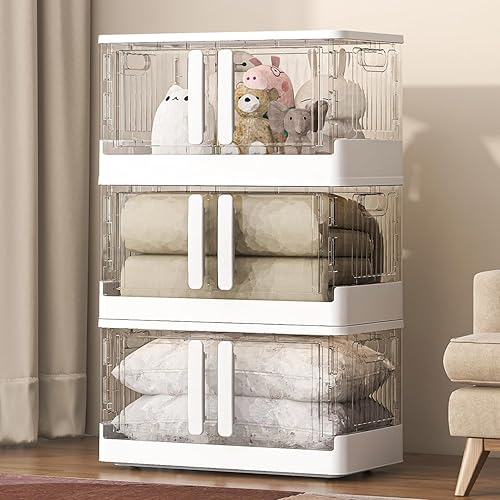 Contenedores de almacenamiento con tapas, contenedores de almacenamiento plegables de 11 galones con tapas, contenedores de almacenamiento de