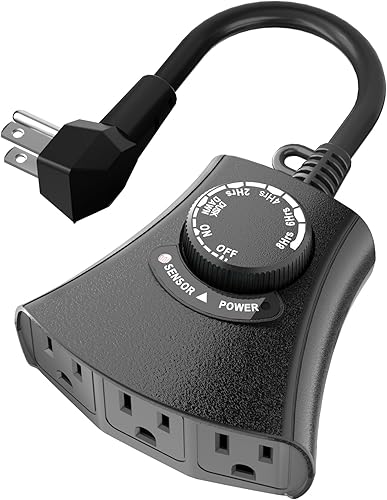 HBN Temporizador de luz para exteriores, impermeable, resistente a la intemperie, fotocélula del atardecer al amanecer, temporizador con sensor de