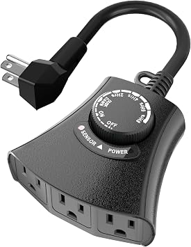 HBN Outdoor Light Timer, Dusk to Dawn Light Sensor Outlet,3 Grounded Outlet