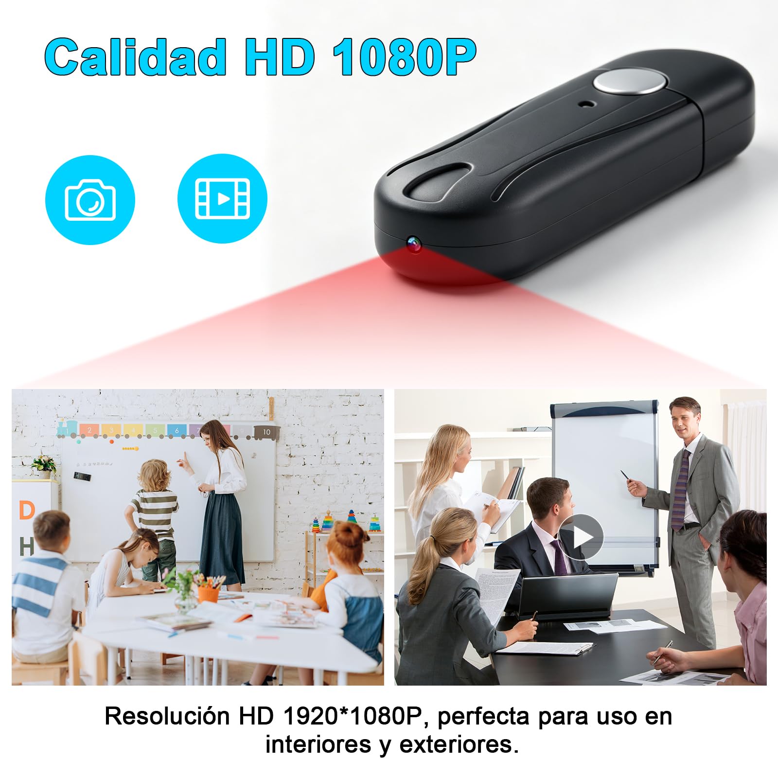 Cámara Oculta 1080P Mini Cámara Espía Memoria USB | 2H Microcámara Vigilancia, Grabación en Bucle, para Reuniones y Actividades al Aire Libre