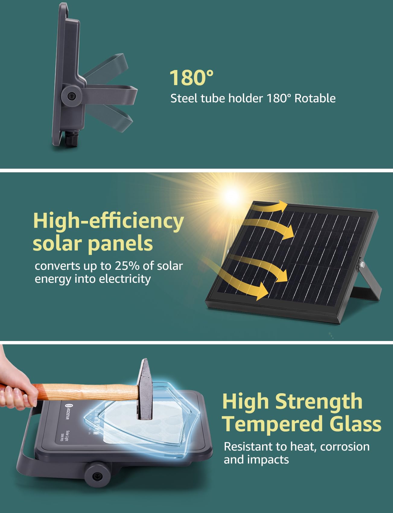 Aigostar Solarstrahler mit Fernbedienung,50W,500lm,6500K kaltweißes Licht,IP65 wasserdichter Außenstrahler,sehr gut geeignet für Außengärten,Terrassen,Wege oder Garagen,2 m Kabellänge,4 Stücke