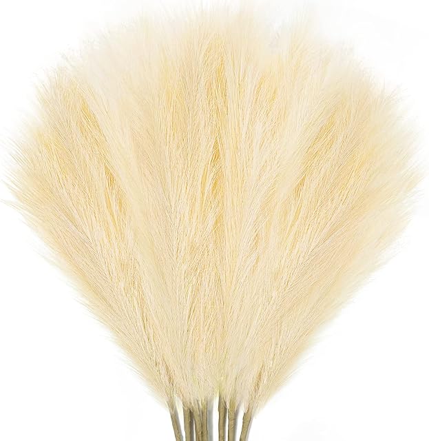 JOENCOST 8Pcs 3FT Faux Pampas Grass Large Branches for Boho Decor, Non-Shedding Fluffy Artificial Bulrush floral feathers, Tall Reed Fluffy Stems Vase Filler Living Room Wedding Decoration (Beige)