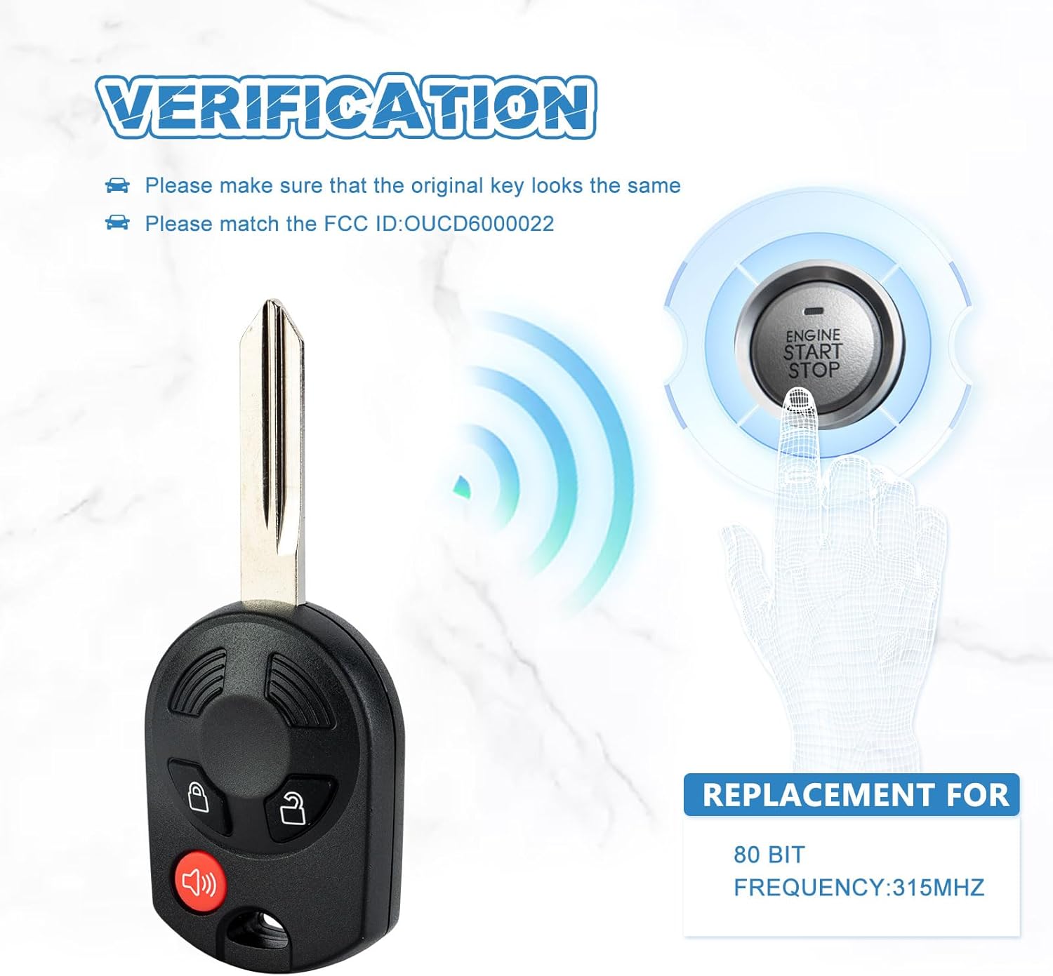 Car Key Fob Replacement for 2007-2013 Ford Edge/2005-2012 Ford Escape/2001-2010 Ford Explorer 315Mhz Remote Control OUCD6000022 (2)
