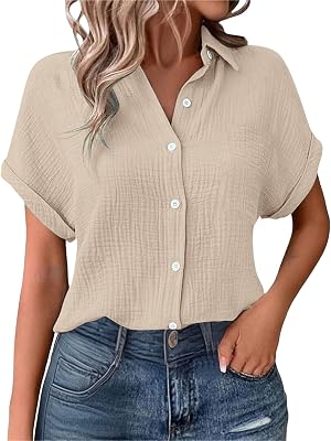 Chemisiers Et Blouses Femme,T-Shirts à Manches Courtes Tee Shirt Femme Col V Chemise Tunique Tops avec Boutons D’été Décontractés Ample Couleur Unie Blouse Vêtements Grande Taille Tops