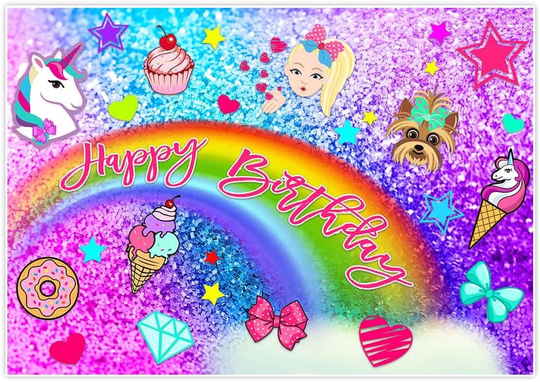 Allenjoy 7x5ft Colorful Glitter Rainbow Backdrop for Photography Birthday Party Pictures Unicorn Puppy Girls Princess Purple Blue Background Newborn Baby Shower Cake Smash Decoration Photo Booth Props