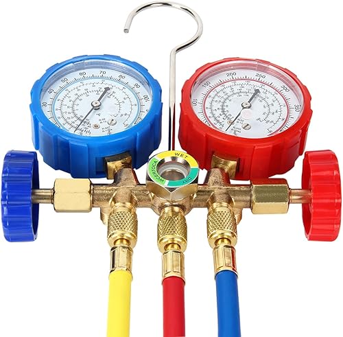 Miniatura 3 de AutoRocking Juego de manómetros de diagnóstico de CA de 5 pies para refrigerantes R134A, R12, R22, R502 con parejas rápidas y adaptador y grifo