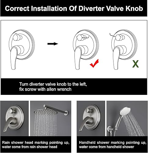 Miniatura 24 de SHAMANDA Juego de grifo de ducha, sistema de ducha montado en la pared con cabezal de ducha de lluvia de alta presión de 9 pulgadas y cabezal