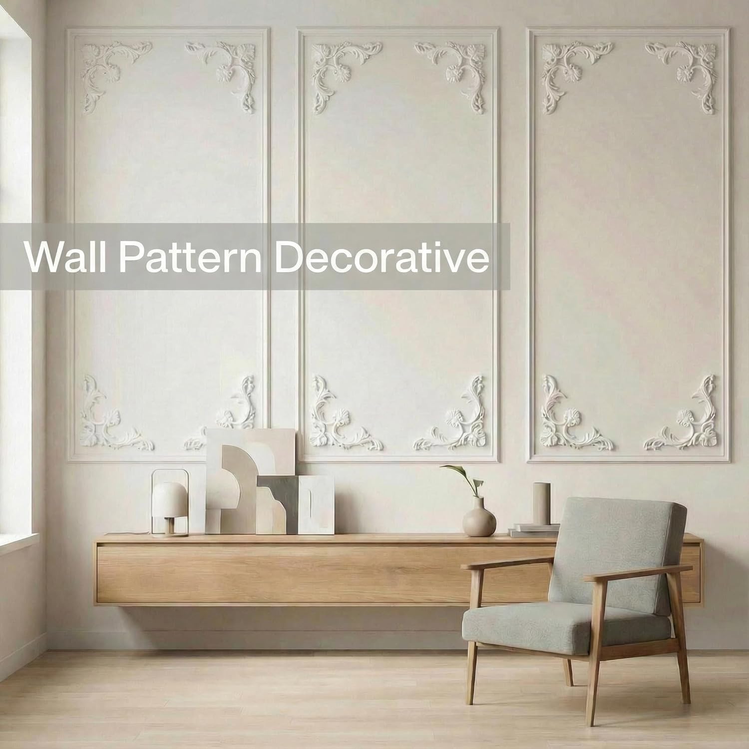 4-Pack PU Ceiling Molding Kit, 14x14 Inch French Style Corners, Decorative Wall Panels with Flowers Pattern for Accent Wall and Ceiling Medallion Trim Interior Decor