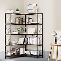 Vista 21 de Estantería de esquina y estanterías industriales de esquina Etagere estantería en forma de L 6 niveles con marco de metal para sala de estar
