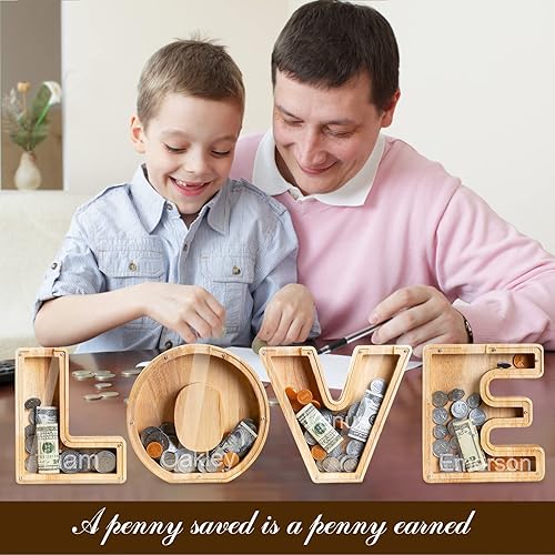 Miniatura 5 de Alcancía de letras personalizadas para niños, calcomanías de nombre personalizadas de madera, alcancía para niños y niñas, bancos de monedas para