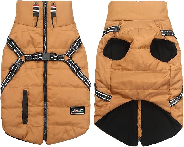 Ctomche Dog Winter Coat Waterproof Reflective Dog Jacket Warm Dog Vest with Fleece Lining for Medium Small Size Puppy Dog Pet Khaki-S