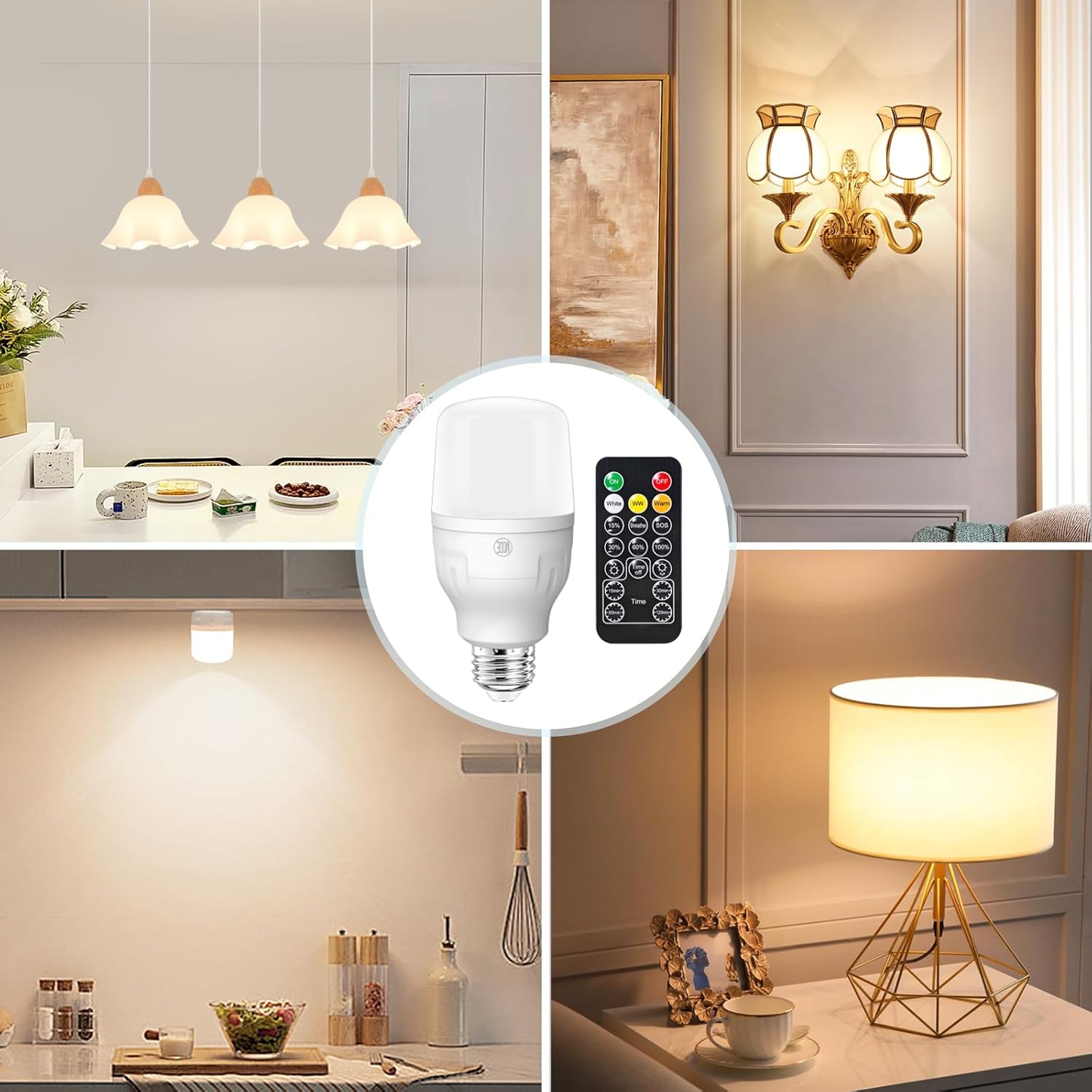 Idealife E26 Rechargeable Light Bulbs, Magnetic Lamp, 450LM Dimmable Detachable LED Bulb with Remote and 3 Color, Wireless Puck Light Bulb for Home Bedroom