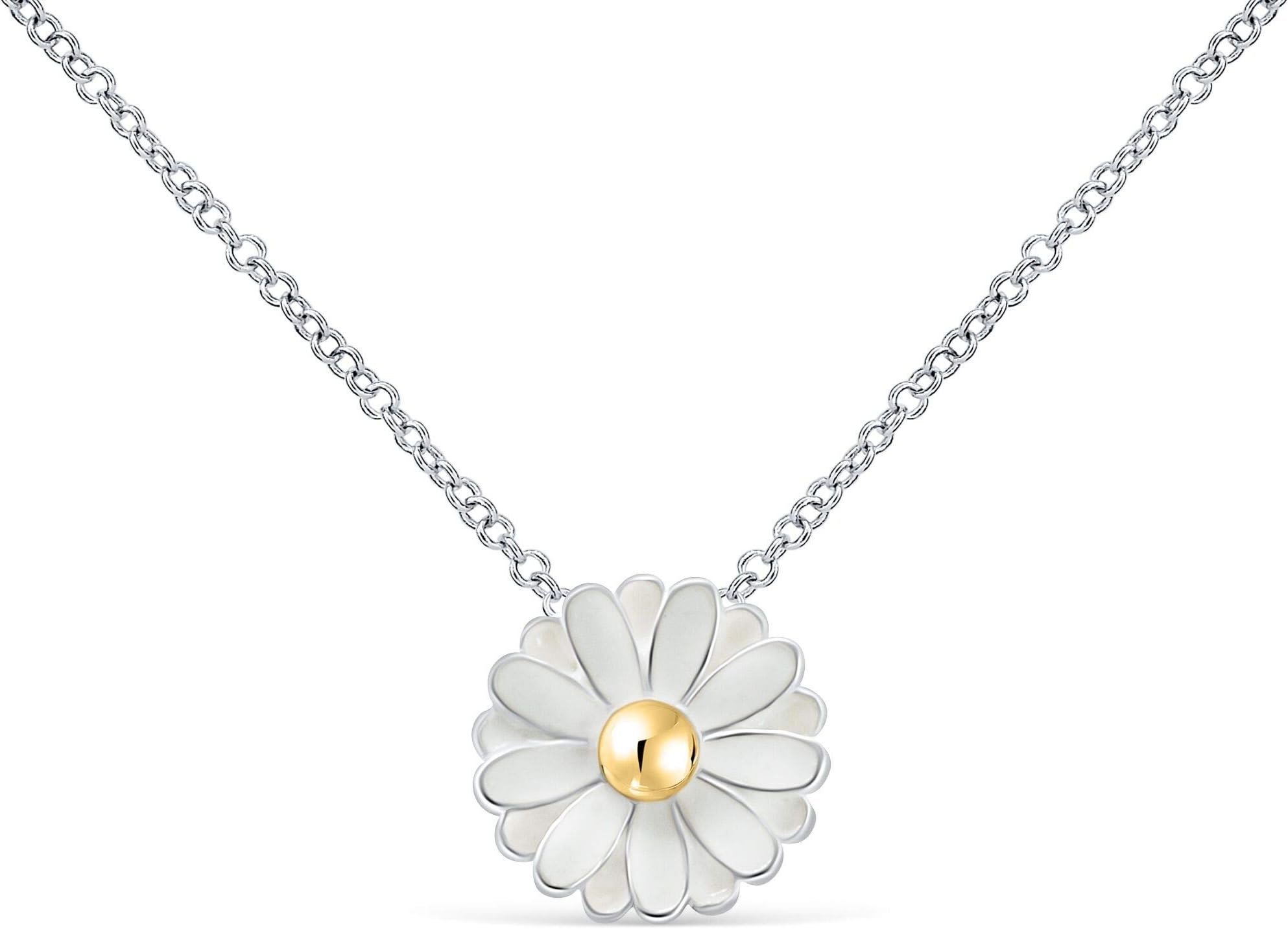 ONDAISYSpring Daisy White Silver Color Flower Charm Pendant Statements Necklace
