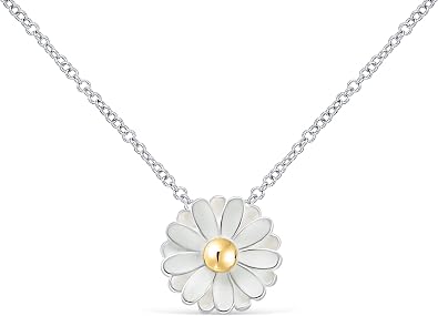ONDAISY Spring Daisy White Silver Color Flower Charm Pendant Statements Necklace for Women Girls Teens