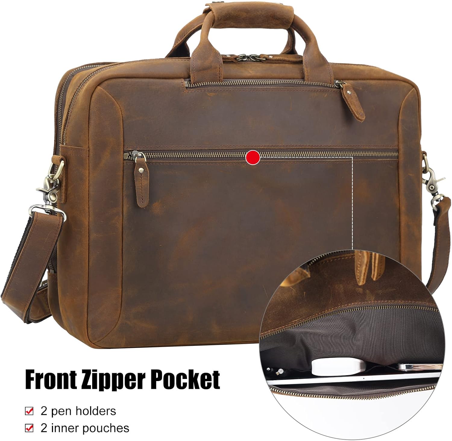 TIDING Leather 15.6" Laptop Backpack Convertible Business Briefcase Crossbody Shoulder Messenger Bag, Brown - Image 3