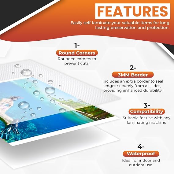 A4 Laminating Pouches – 120 Sheets | 100 Micron | Gloss Finish | Waterproof, Durable, Trimmable, Wipeable | 3mm Border for Smooth Sealing | Perfect for Documents, Photos, Menus, Certificates