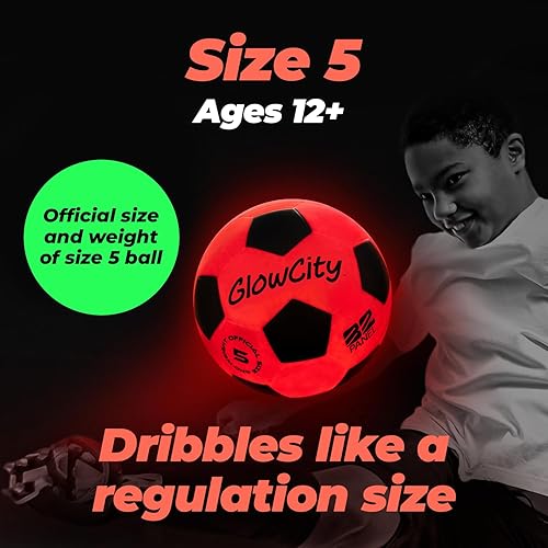 Miniatura 6 de GlowCity Balón de fútbol que brilla en la oscuridad, tamaños 3, 4, 5 para niños, adolescentes y adultos, pelota de fútbol iluminada con 2 luces LED,