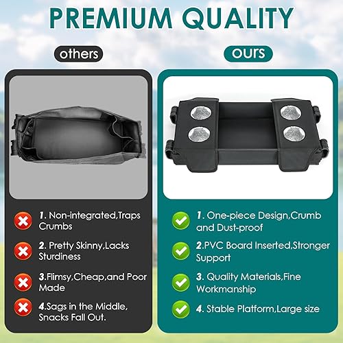 Miniatura 4 de Bandeja de aperitivos para cochecito compatible con vagón de 2 plazas, bandejas plegables con 4 portavasos, bandeja de cuero impermeable con