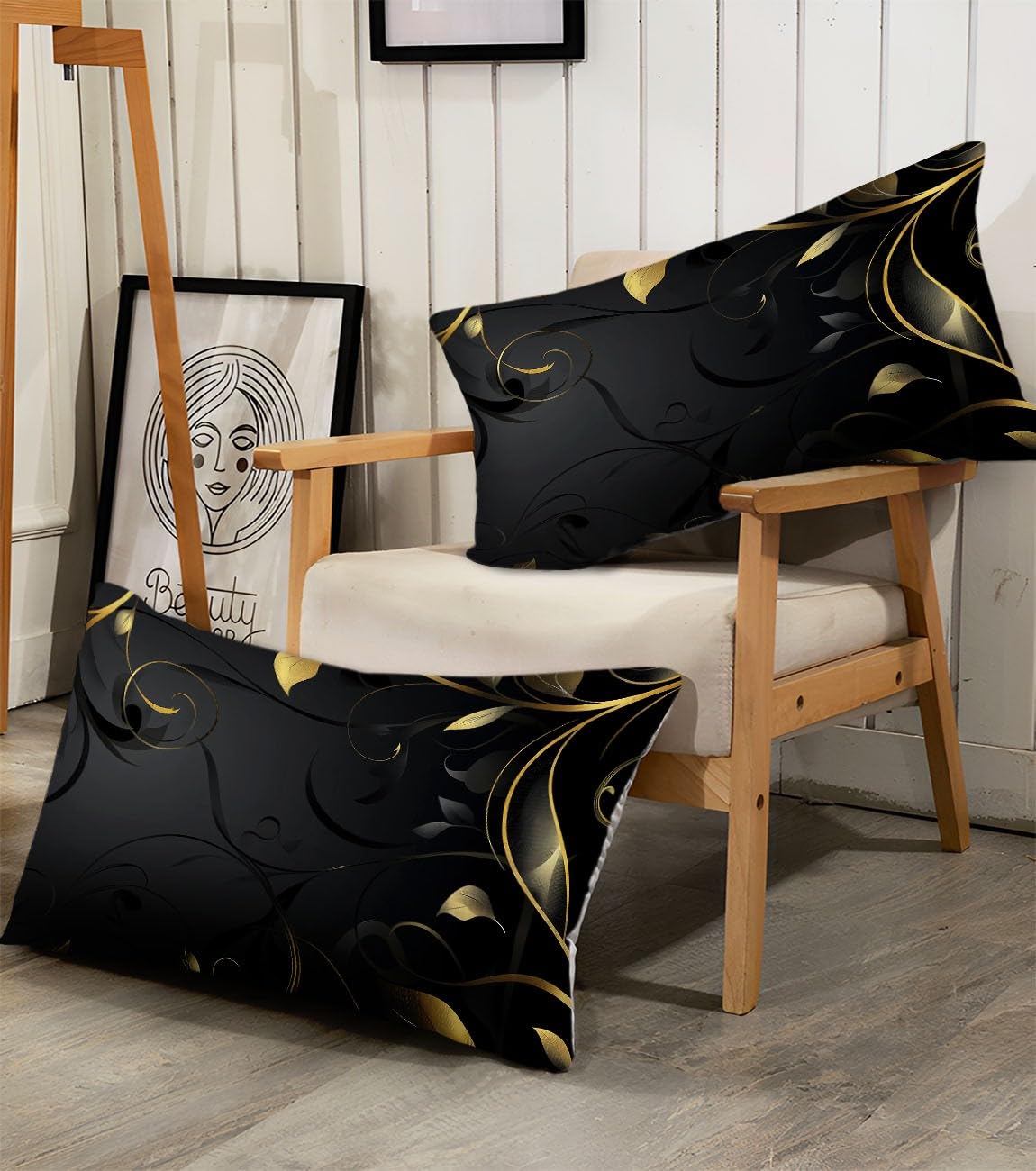 Funda nórdica 220 x 240 cm Flores Negras Y Doradas, Juego de Ropa de Cama para Lujo 3 Piezas, Incluye 1 Funda nórdica y 2 Fundas de Almohada 50 x 75 cm