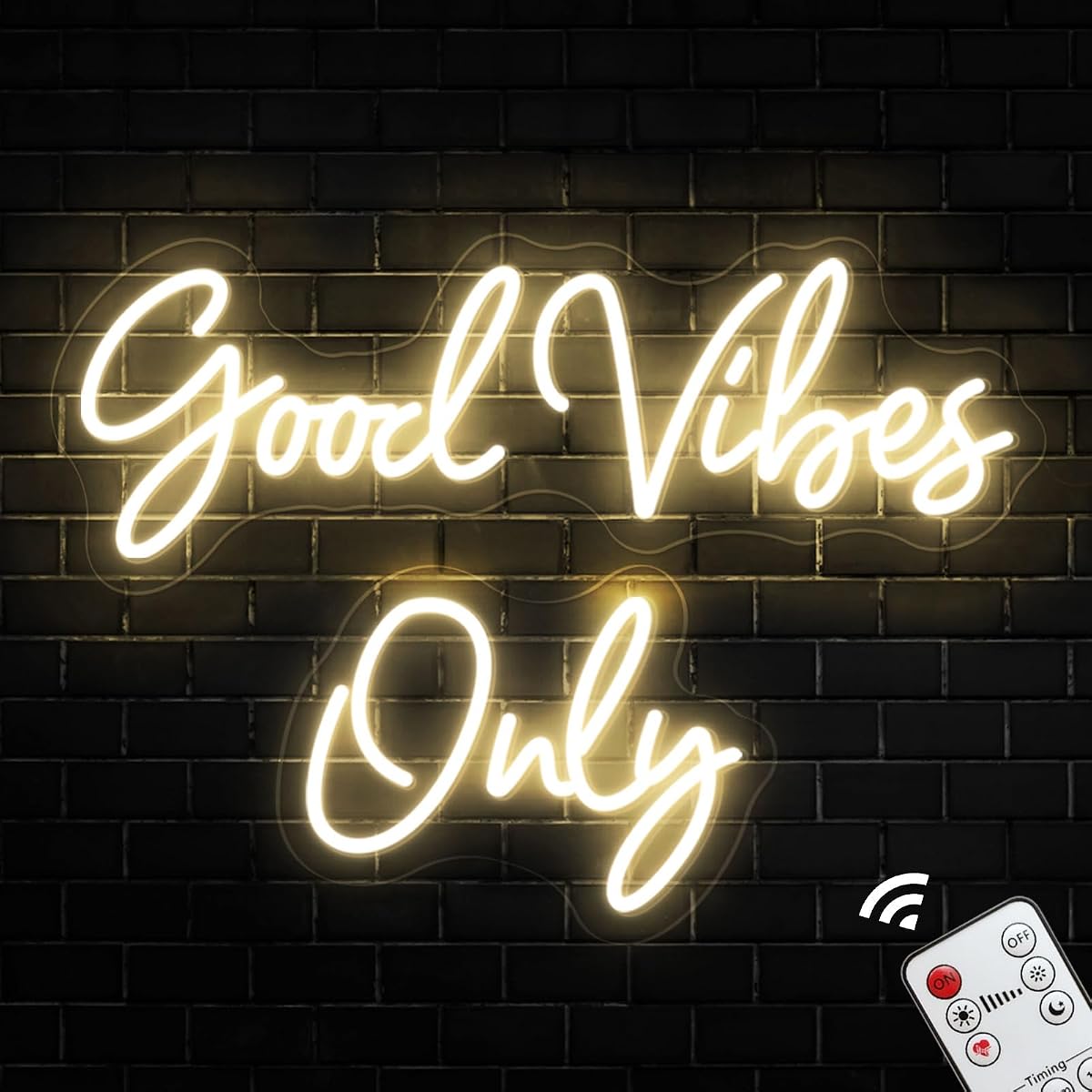 KiMineon Neon Sign, Good Vibes Only, Warm White, Model VIBES-NBAI-16, Handmade