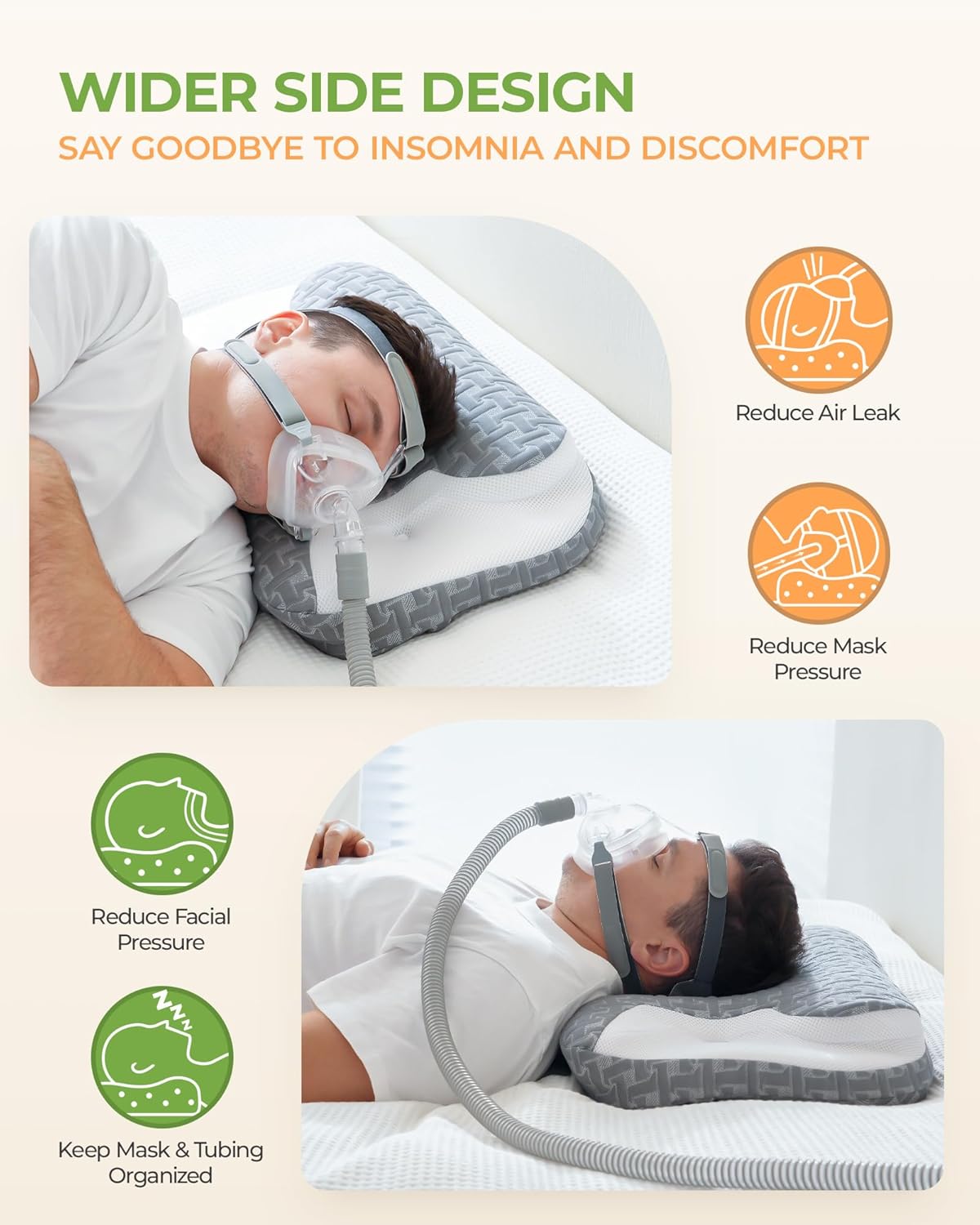 BAMHILL CPAP Pillow for Side Sleeper,Sleep Apnea Pillow for CPAP Mask User, Adjustable Cpap Neck Pillow, Suitable for Back Stomach Sleeping, Reduce Air Leak & Mask Pressure - Image 3