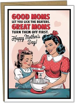 Katie Doodle - Funny Mothers Day Card From Daughter, Handmade in USA, Mothers Day Cards For Mom Funny, Kitchen Baking Theme, Retro Vintage 1950s Style, Premium Cardstock, Personalize Blank Inside
