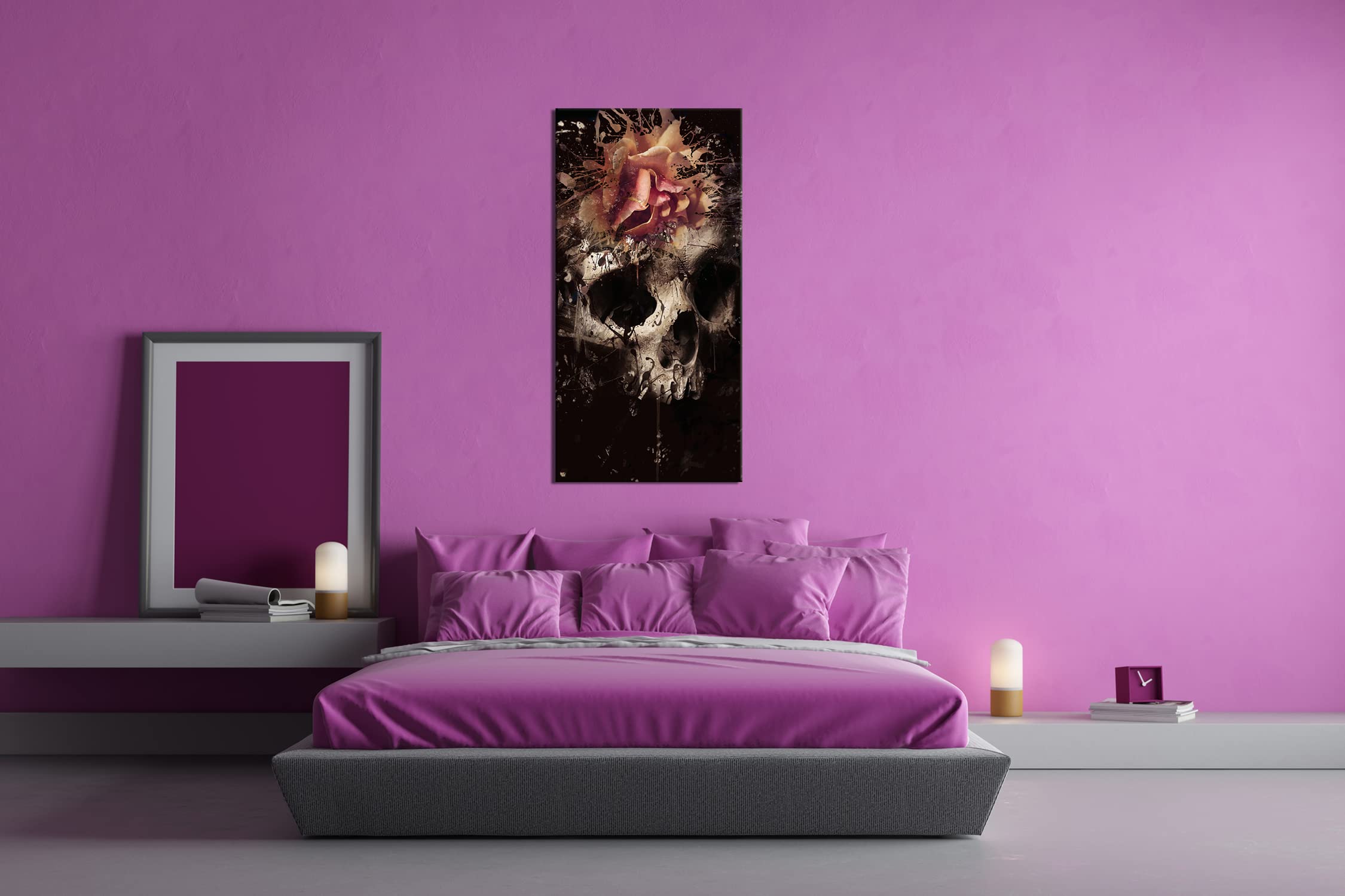 Mroczna czaszka śmierci panorama 120 x 60 cm jako obraz na płótnie, motyw oprawiony na ramie z prawdziwego drewna, wysokiej jakości druk cyfrowy z ramą