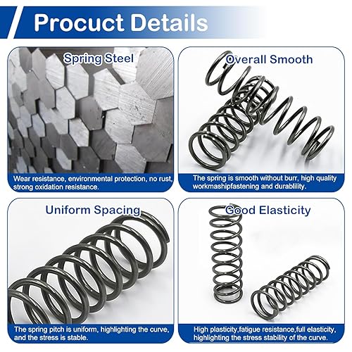 Miniatura 4 de MroMax 20Pcs Compressed Spring, 0.04" Wire Dia, 0.31" OD, 1.57" Free Length, Gray Black Spring Steel Extended Coil Compression Spring