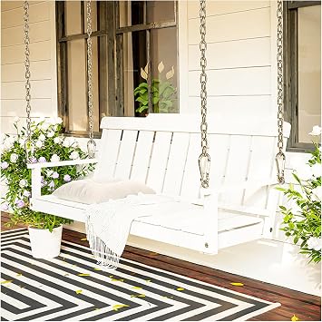 Wooden Porch Swing, Swing Chair Bench, For Outdoors, With Hanging Chain, For Two Seats, Outdoors, Gardening, Outdoors, Large Play, Garden, Wooden Bench Swing, Indoor, Garden Swing Chair, 2 People, White, Length 31.5 x Width 16.1 inches 80 x 41 cm
