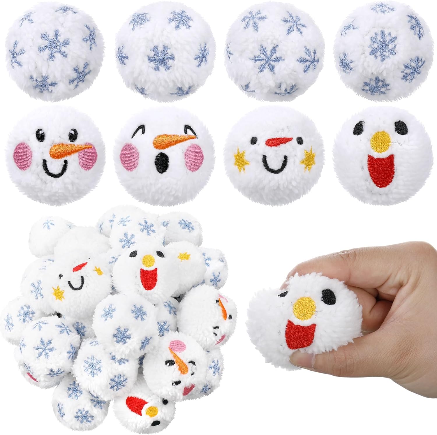 Leyndo 72 Pcs Christmas Snowball Toys 2.4 Inch Christmas Snowball Fight Indoors Plush Snowman and Snowflake Ball Gifts Snowman Balls for Party