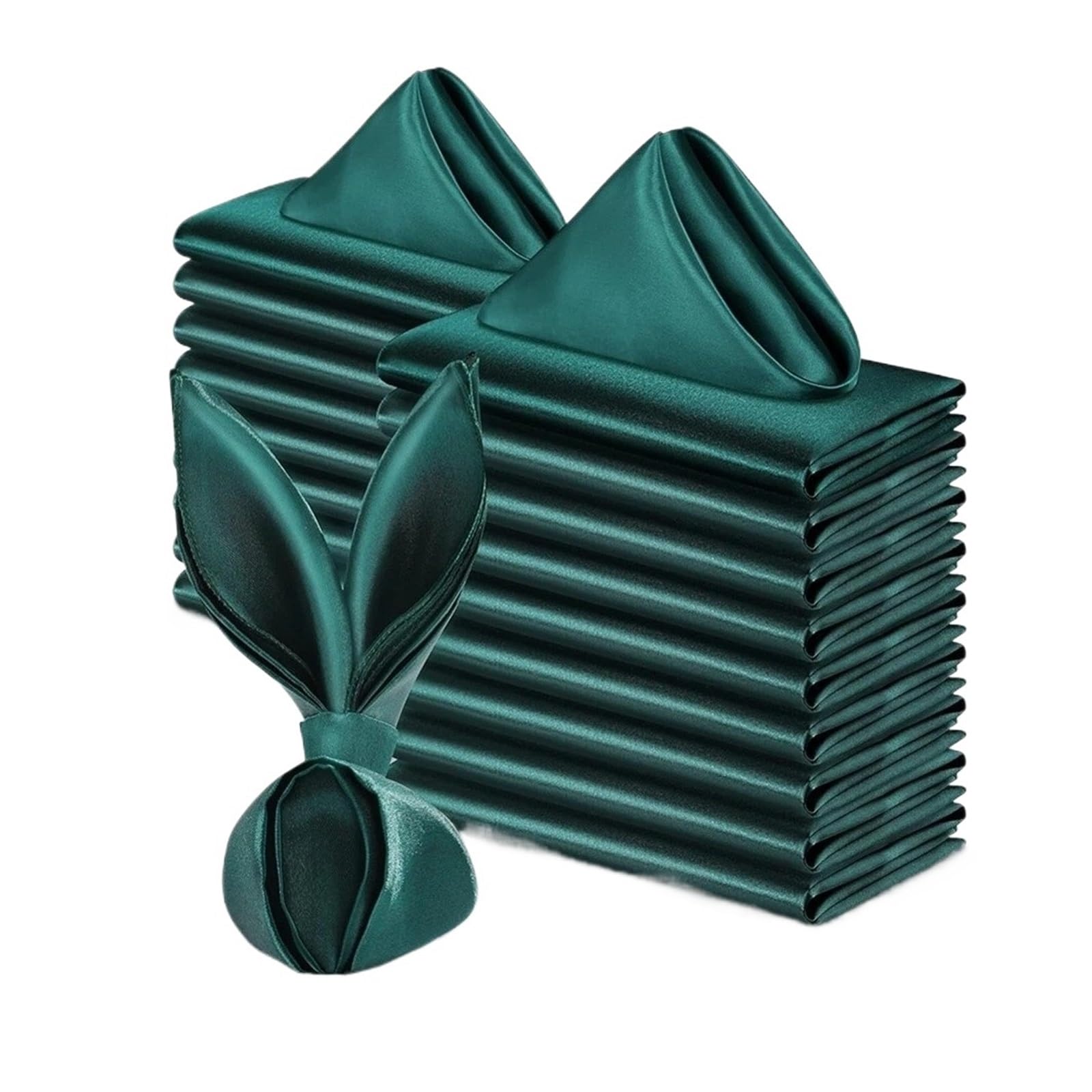 Satin Dinner Napkins 10pcs 30x30cm Silky Satin Napkin Smooth Solid Color Dinner Napkins Square Table Birthday Party Decor(Green)