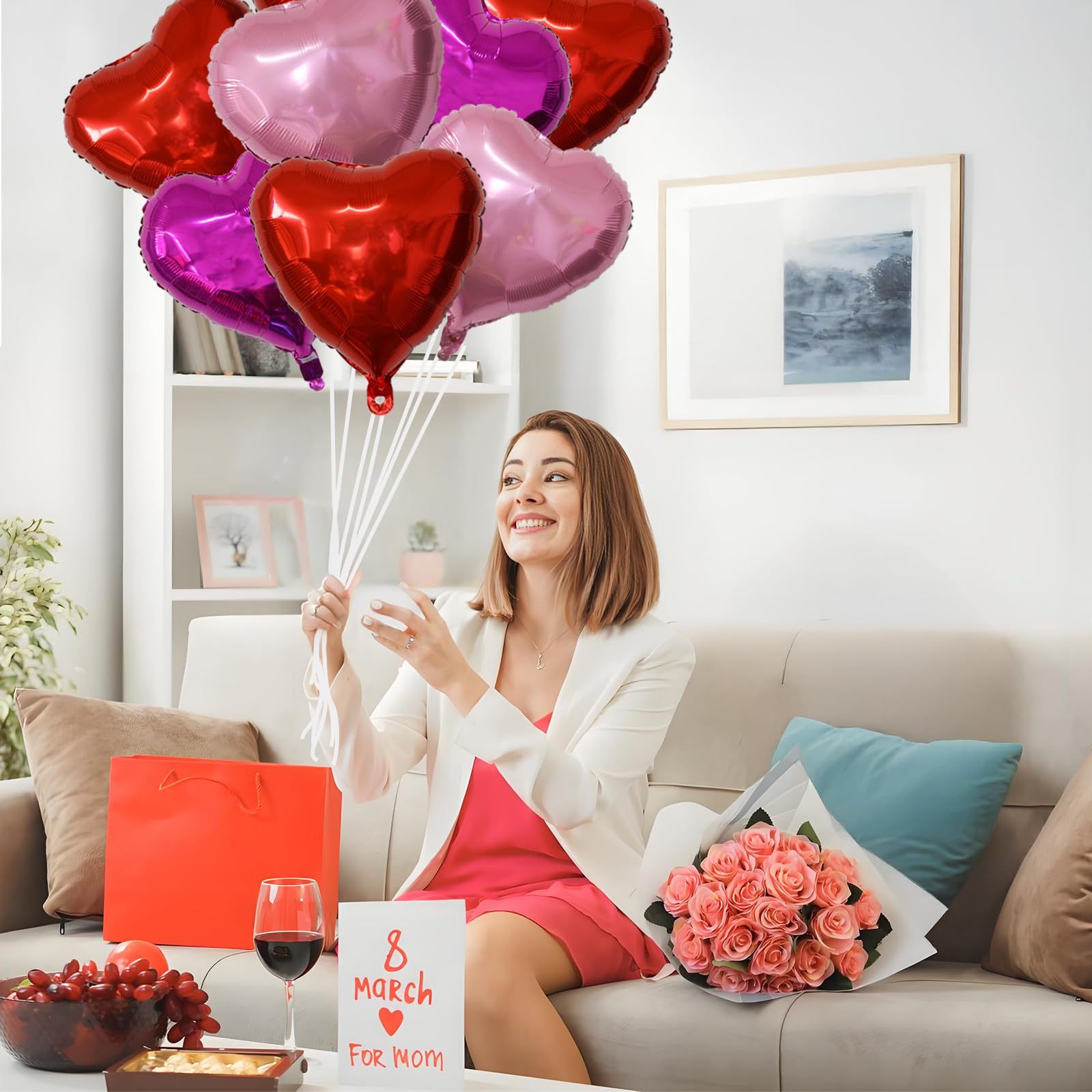 GOGOLAN 30 Pcs 18 In Red Heart Balloons and 1Pcs 40 In Linked LOVE Foil Balloon for Romantic Valentines Day Decorations (pearl red/rose purple/pearl pink) - Image 4