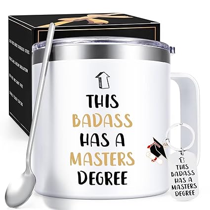 Lifecapido Masters Degree Graduation Gifts, This Badass Has a Masters Degree Stainless Steel Coffee Mug for Masters Graduates School Students Friends Her Him - Birthday Graduation(14oz, White)
