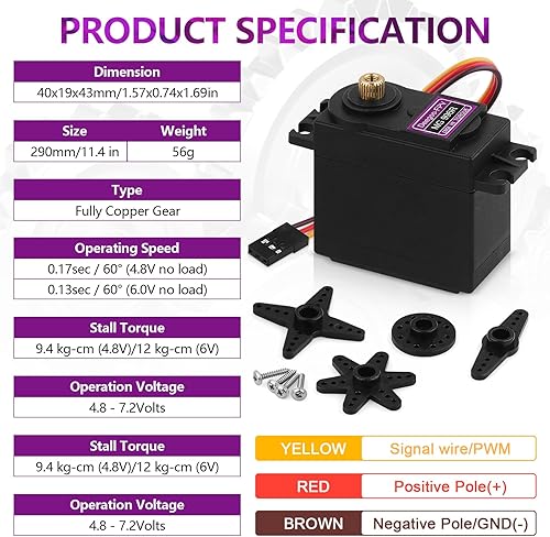 Miniatura 11 de Paquete de 6 MG996R 1.94 oz Metal Gear Torque Digital Servo Motor para Futaba JR RC Helicóptero Coche Barco Robot