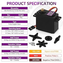 4 Pack MG996R Servo Motor, 55g Fully Copper Gear High Torque Digital Servo Motor Kit for RC Helicopter Car Boat Robot, Control Angle 180