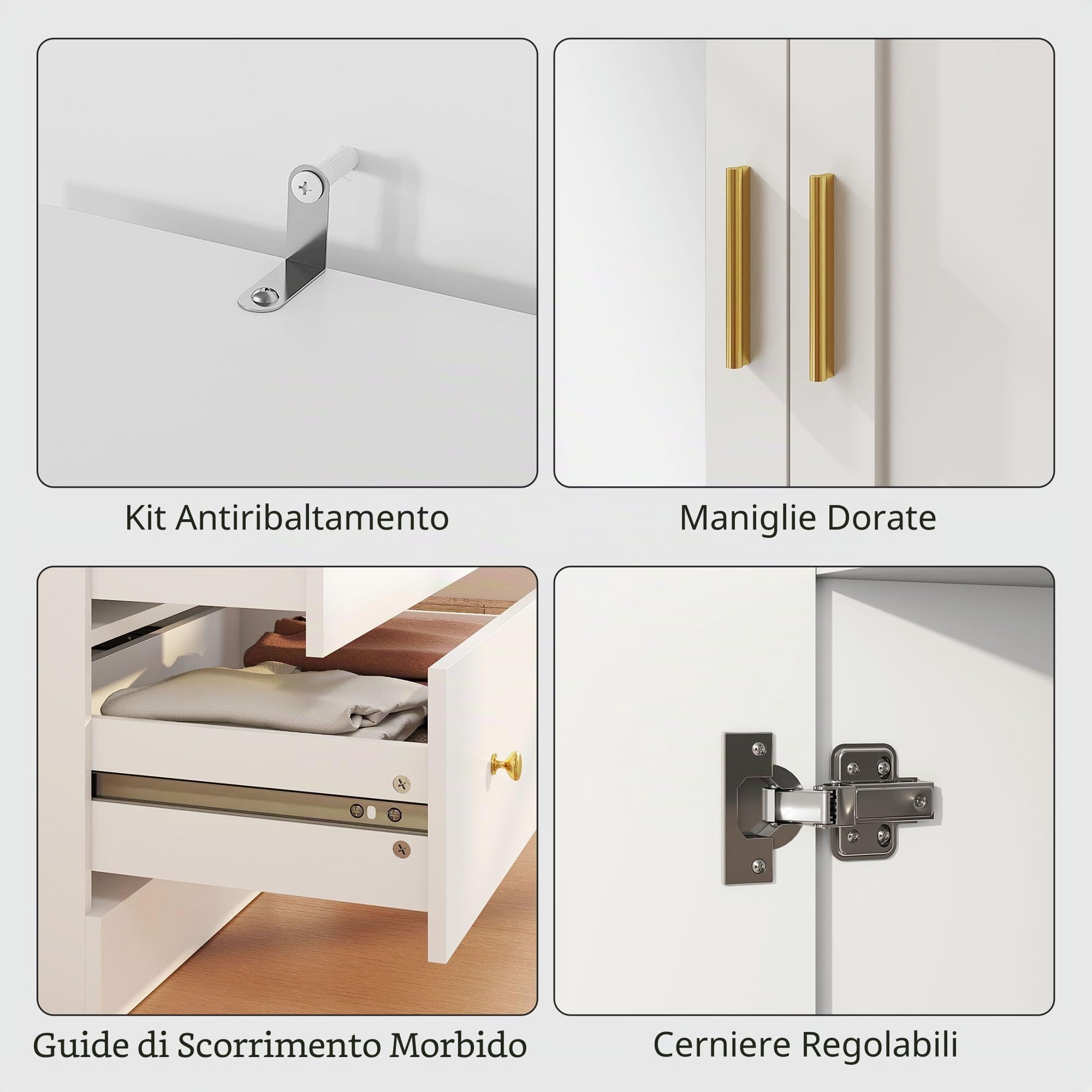 HOMCOM Armadio Moderno con Specchio 80x50x180cm Bianco | Armadio con 2 ante, 2 cassetti e asta appendiabiti