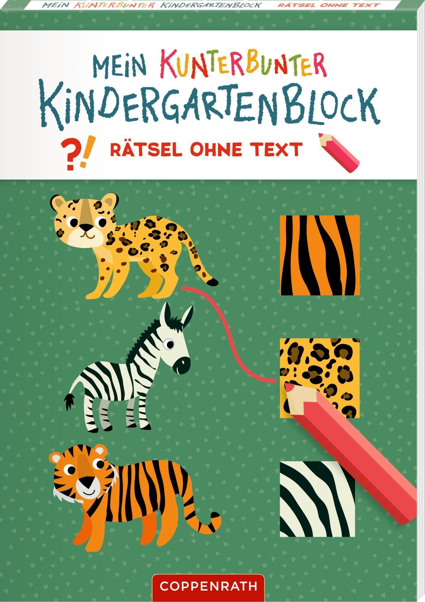 Mein kunterbunter Kindergartenblock: Rätsel ohne Text (Wilde Tiere): Rätselblock ohne Text mit wilden Tieren für Kinder ab 4 Jahren