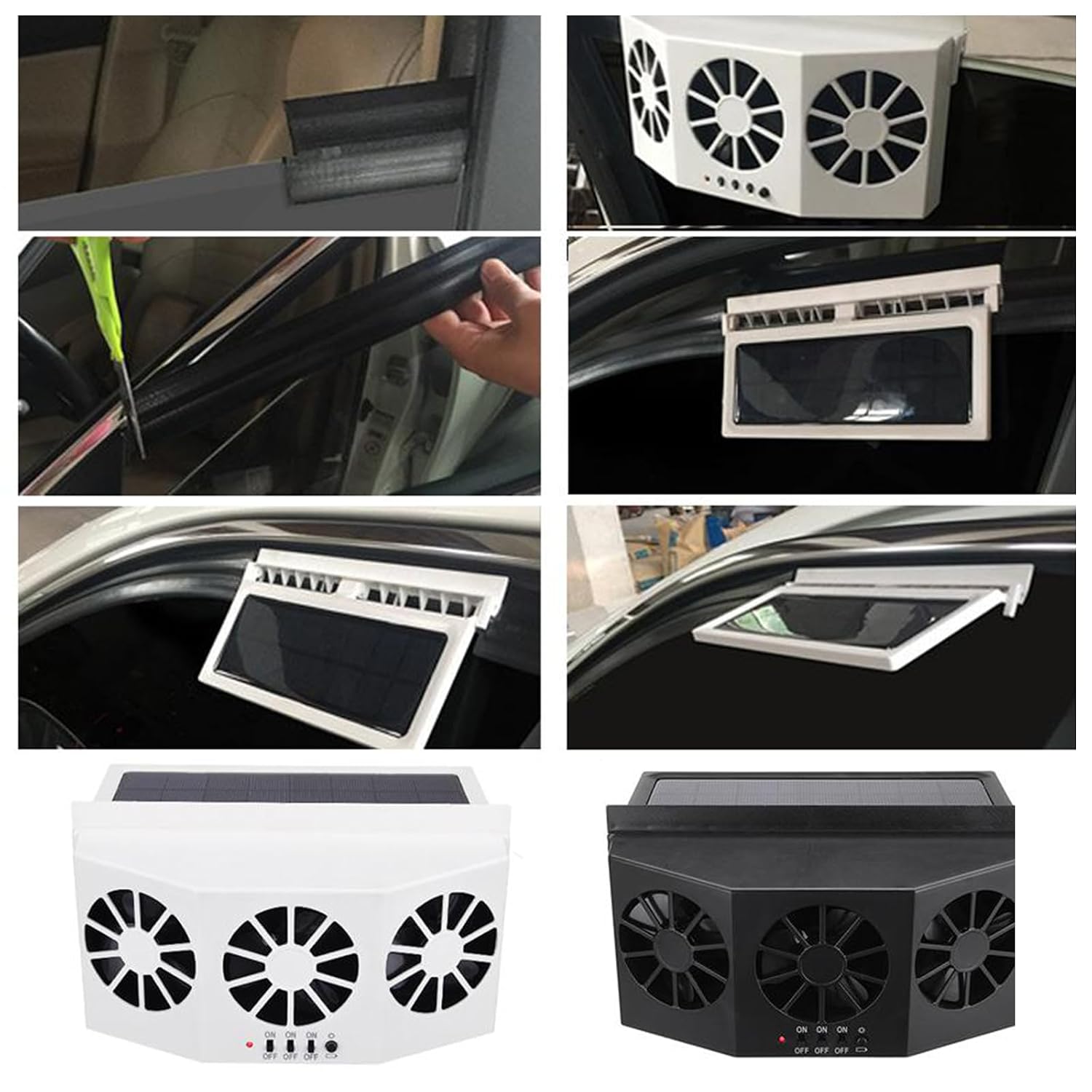 Solar Exhaust Car Fan, Universal Solar Powered Car Ventilator Air Purifier Radiator Cooling Fan Black(Color-Black or White)