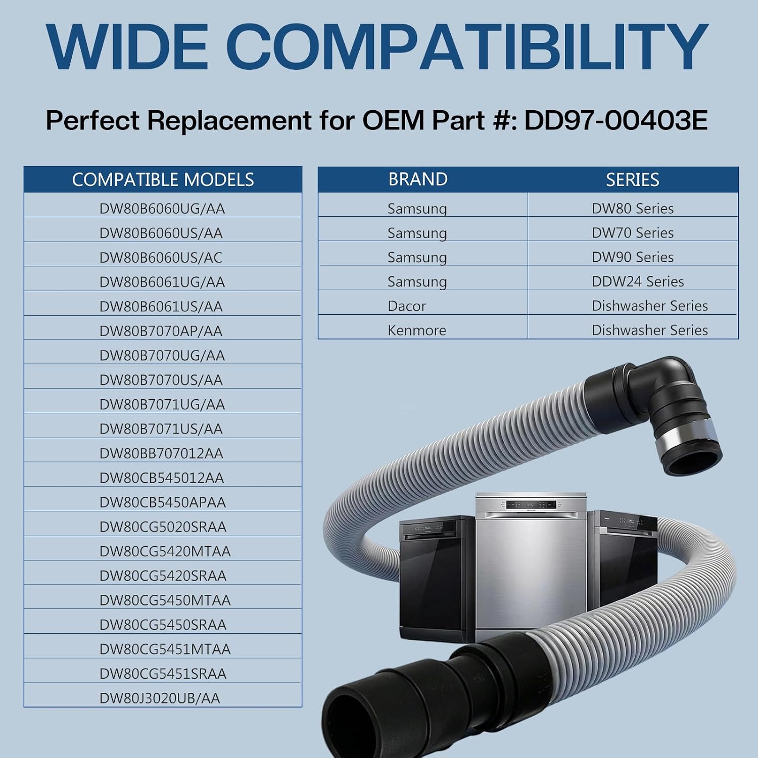 DD97-00403E(A) Dishwasher Drain Hose (7.25ft) - Compatible With Samsung Dishwasher Parts Replacement AP6981640 PS12749174 EAP12749174 PD00069562