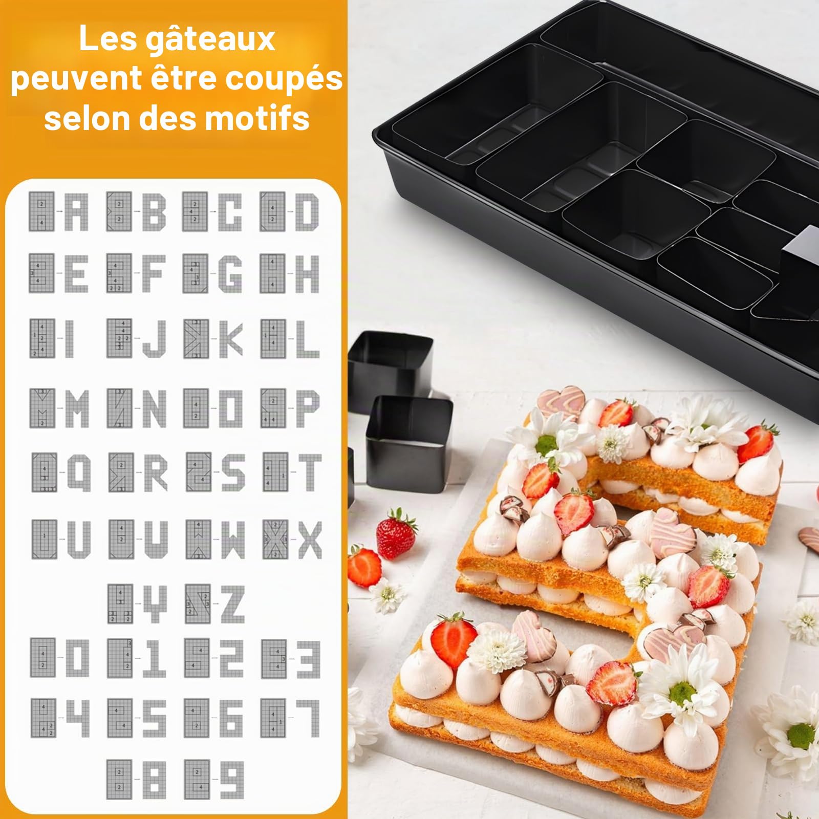 Moule à Gâteau Chiffres et Lettres, 10 Pièces Moule Réglable en Aluminium, Antiadhésif & Résistant à la Chaleur jusqu’à 230 °C, Set Créatif pour Anniversaire, Mariage, Baptême & Fêtes