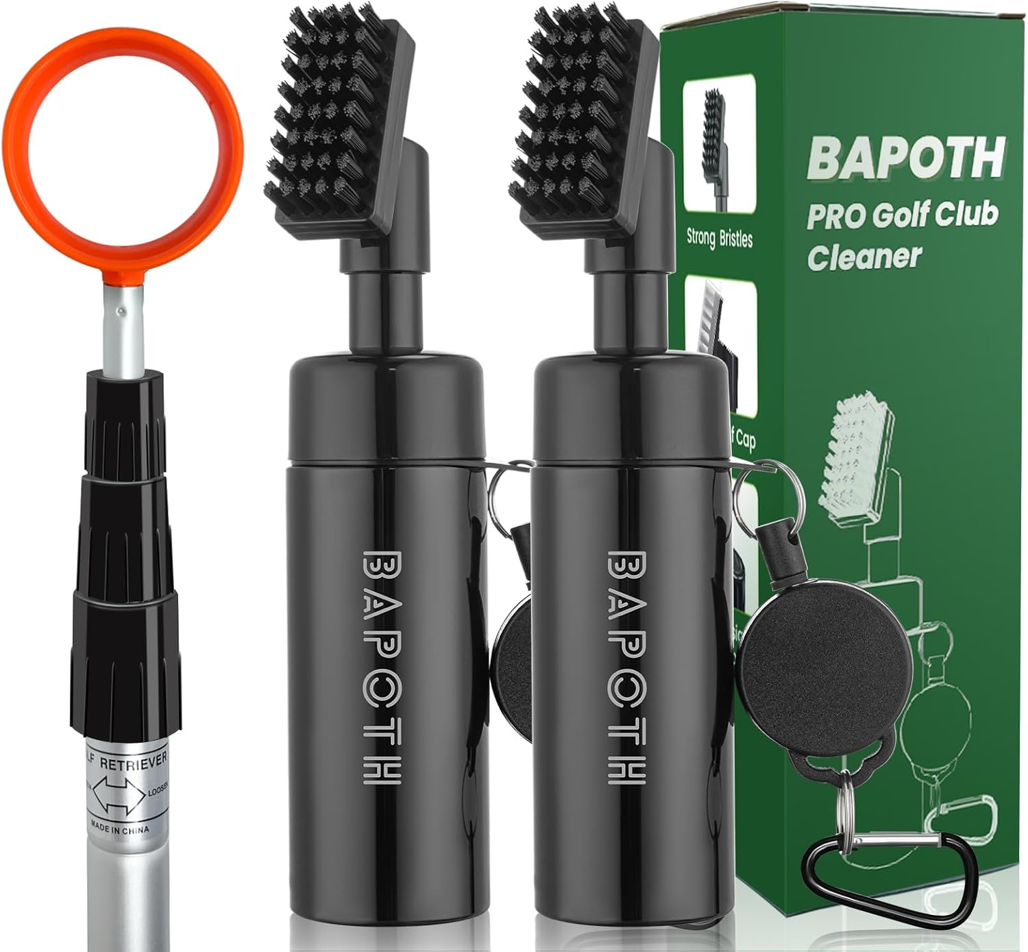 12FT Golf Ball Retriever and 2 Golf Club Brush Bundle Items