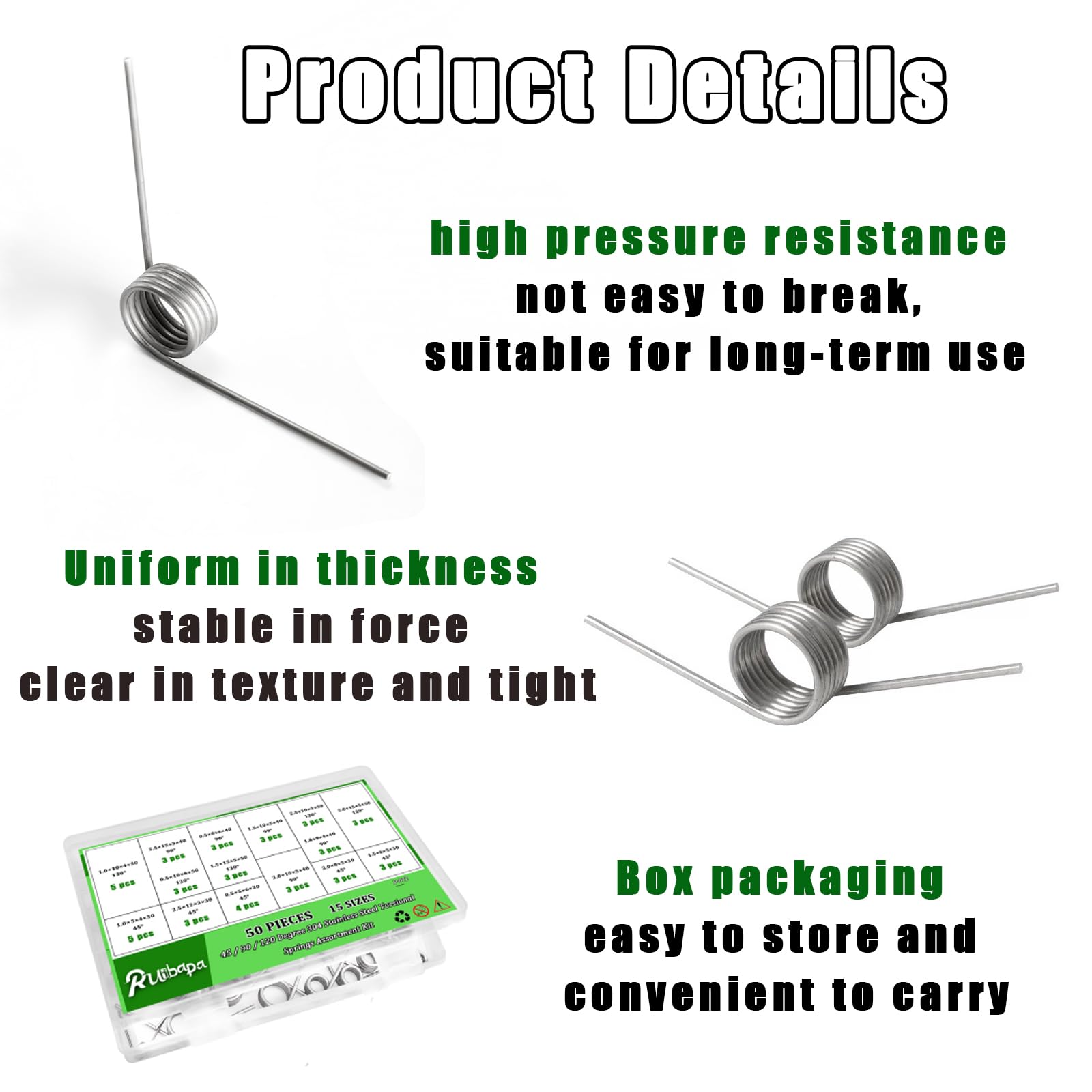50Pcs Torsional Springs Assortment Kit 15 Sizes 304 Stainless Steel,45/90/120 Degree for Home Repairs & DIY Springs Assortment — Amazon image 5