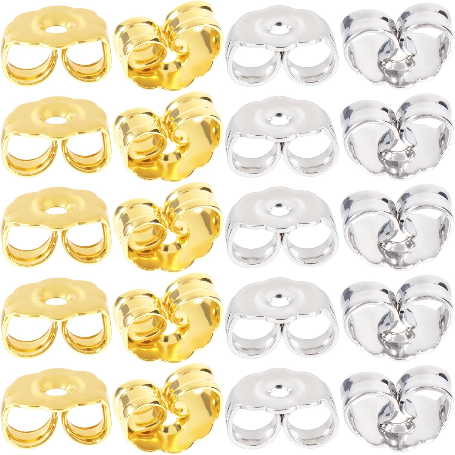 20pcs 14K Gold & Silver Earring Backs, 0.22x0.13in, Brass