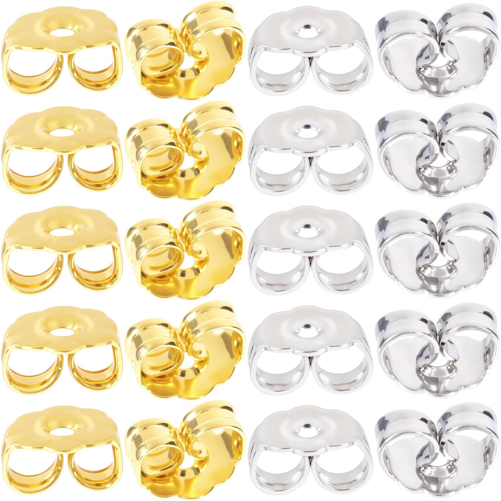 20pcs Metal Earring Backs, 18K Gold & Silver Plated Locking Ear Ring Backs for Studs, Butterfly Locking Earring Backings Replacement for Women & Men- Gold & Silver