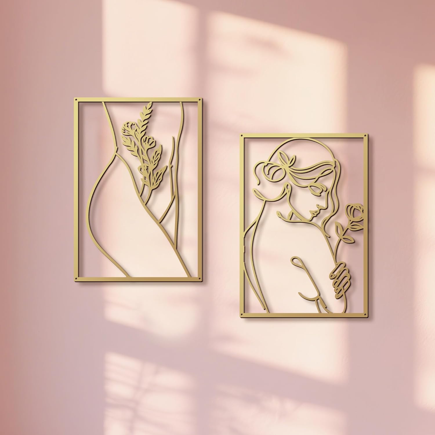 Eilopaa 4 Pack Gold Wall Art Décor for living room, Metal Minimalist Abstract Wall Décor bathroom, Single Line Woman's Body Shape Modern Wall Art, Size 17 X 11.8 inches