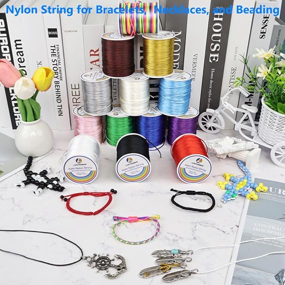 0.8mm Nylon String, 1 mm Silky Smooth Durable Satin Nylon Cord for Jewelry Making, Bracelets, Beading, Necklaces, Rattail Braiding, Kumihimo, Wind Chimes, Blinds and Handicrafts
