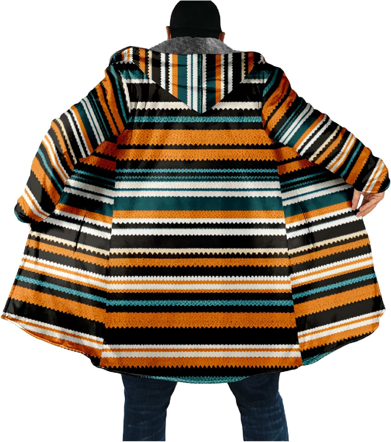 Aztec Ethnic Stripe Jackets For Men Cardigan Fleece Lined Zip Up Big And Tall Warm Cool Vintage Long Hoodies - Image 2